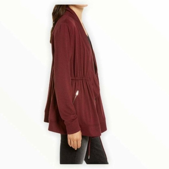All Saints Jacket Gina Drape Open Front Long Sleeve Burgundy Oxblood Red 8 - Picture 2 of 12